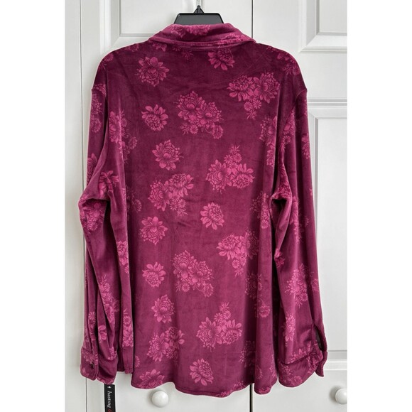 HASTING & SMITH WOMENS TOP 2X VELVET PINK FLORAL BUTTON UP LONG SLEEVE COLLARED - Picture 4 of 7